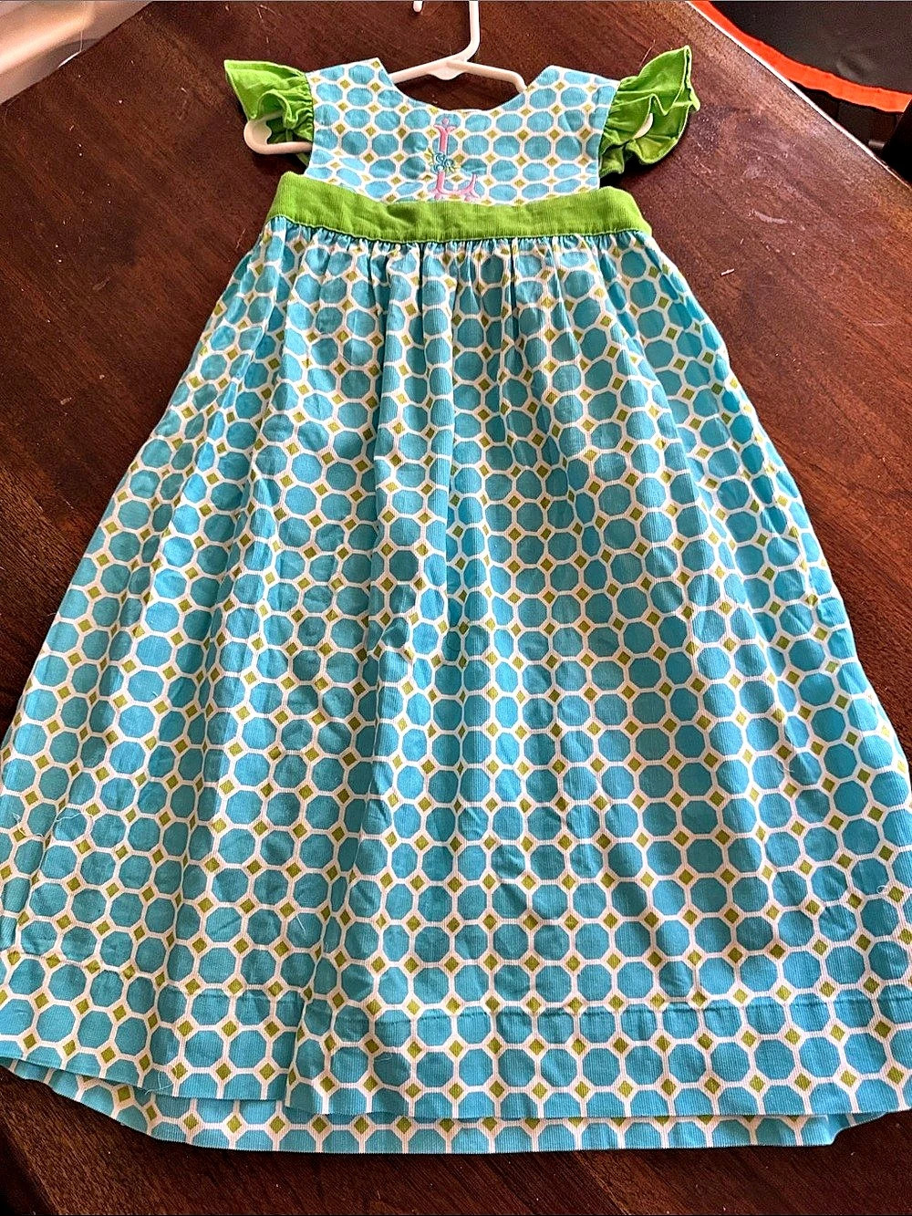Remember Nguyen Dress Girls 4T Blue & Green Geometric Cotton